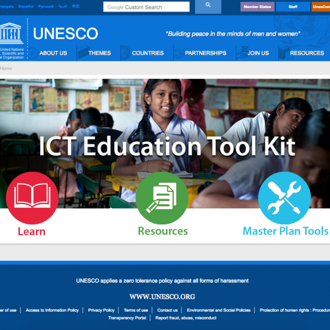 Screenshot of UNESCO ICT Education Toolkit LMS home page.