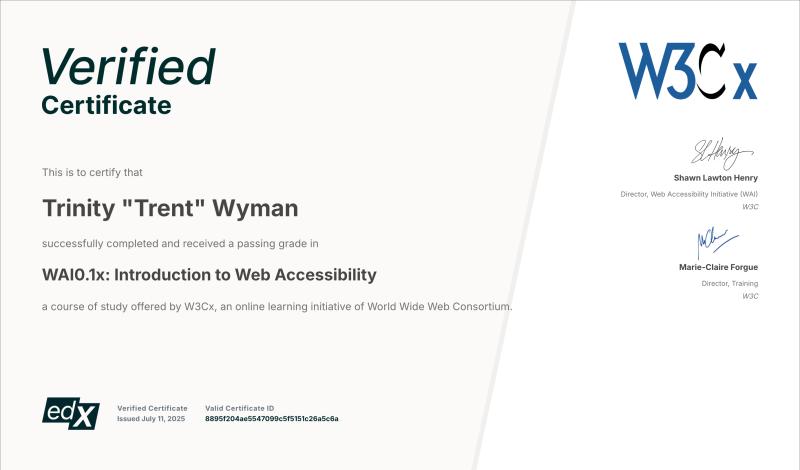 W3C Web Accessibility Certificate